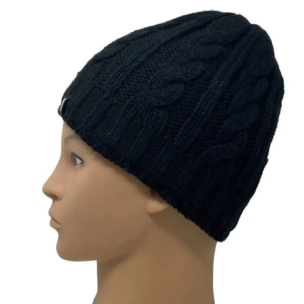 HEAT HOLDERS Black Cable Knit Fleece Women's Winter Cap Beanie Hat
